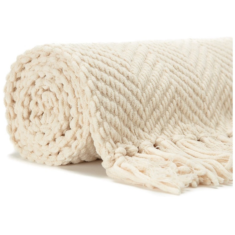 White Smoke Knitted Super Soft Throw Blanket - Picture 2 of 6